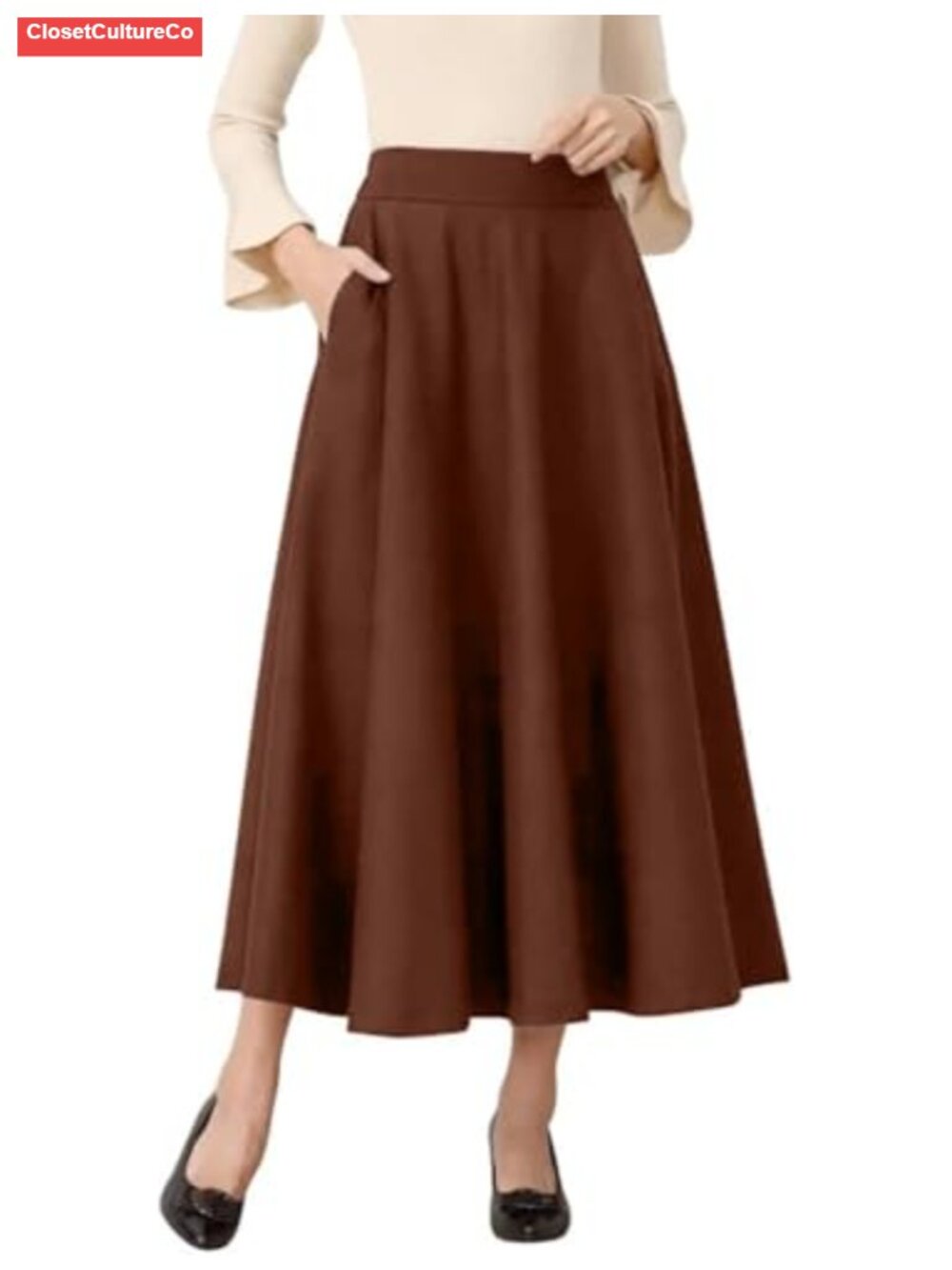 Wool Plaid A-Line Pleated Tartan Maxi Skirt Elastic High Waist